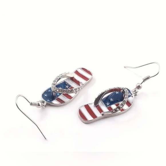 Jewelry - PATRIOTIC USA flip flop dangle earrings with rhinestones, 1 set NWT